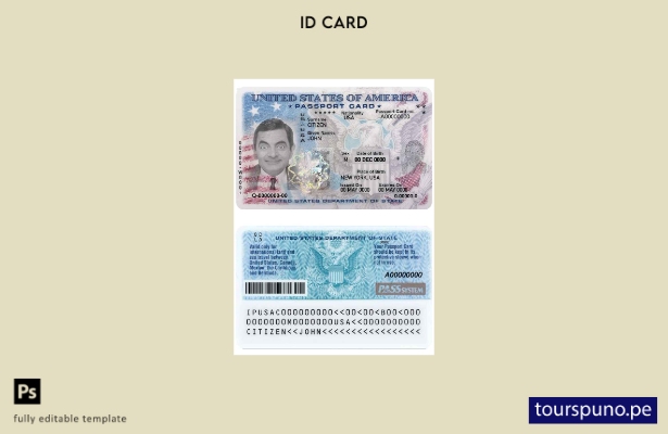 Plantilla PSD de tarjeta de identificación de pasaporte de EE. UU. lista para im